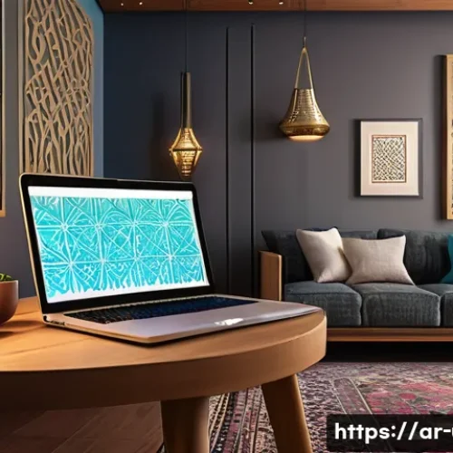 네트워크 핑 테스트 유틸리티 - A detailed digital illustration of an Arabic family home setting in the Middle East, showcasing a mo...