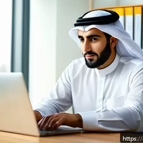 디스크 파티션 관리 소프트웨어 - A professional Arab man in his 30s sitting at a modern desk in a bright home office, focused on his ...